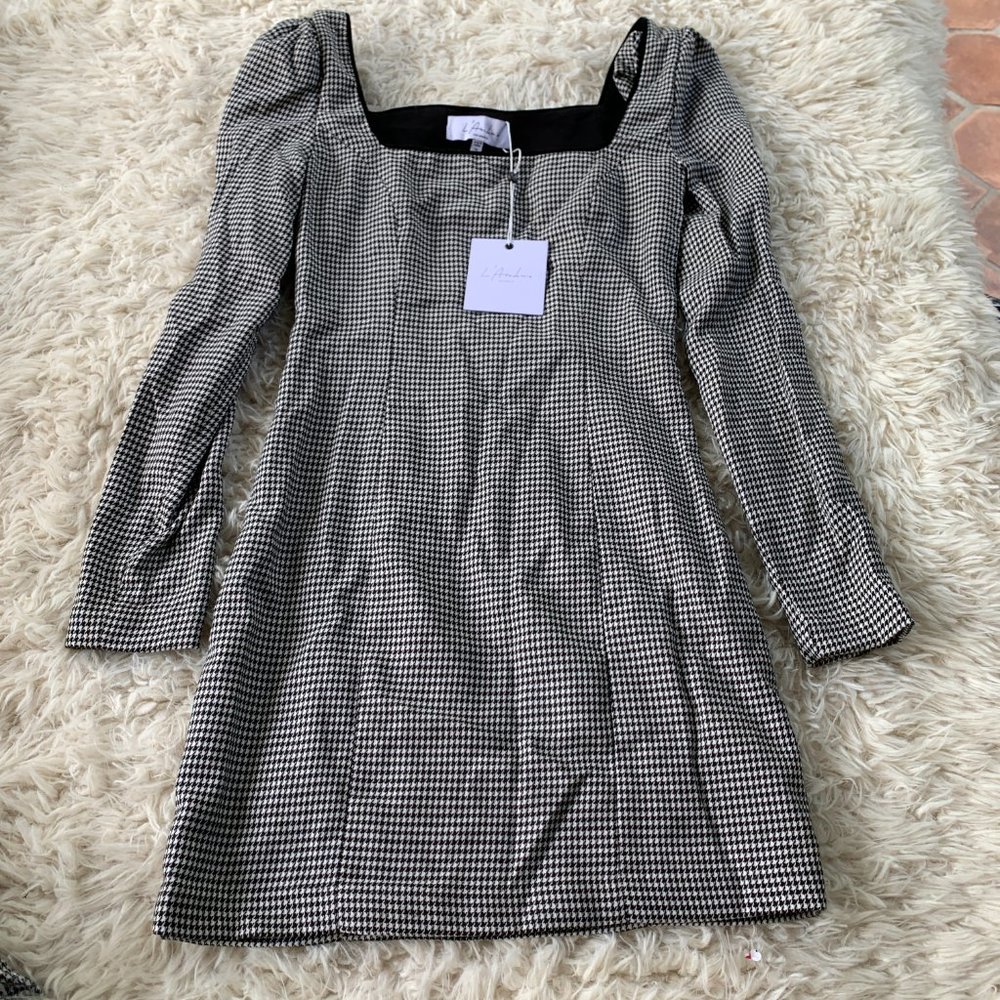 L'Academie The Lila Mini Dress Houndstooth Black - Picture 4 of 7